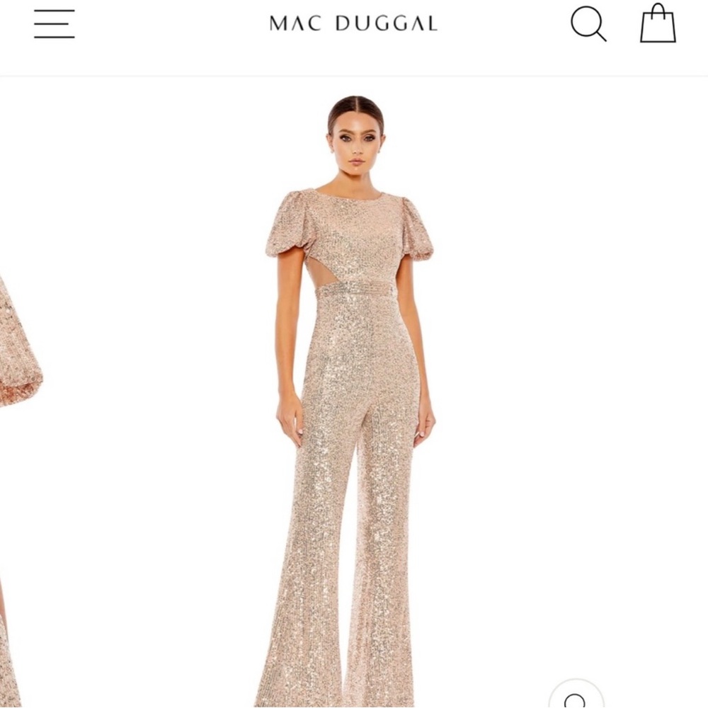 Mac Duggal Sequined puff shoulder illusion cut out jumpsuit
